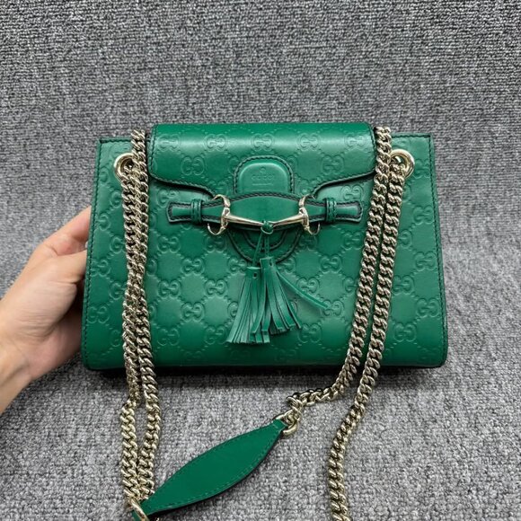 GUCCI Emily Small Green Leather Shoulder Bag 599-061125 - Picture 2 of 14